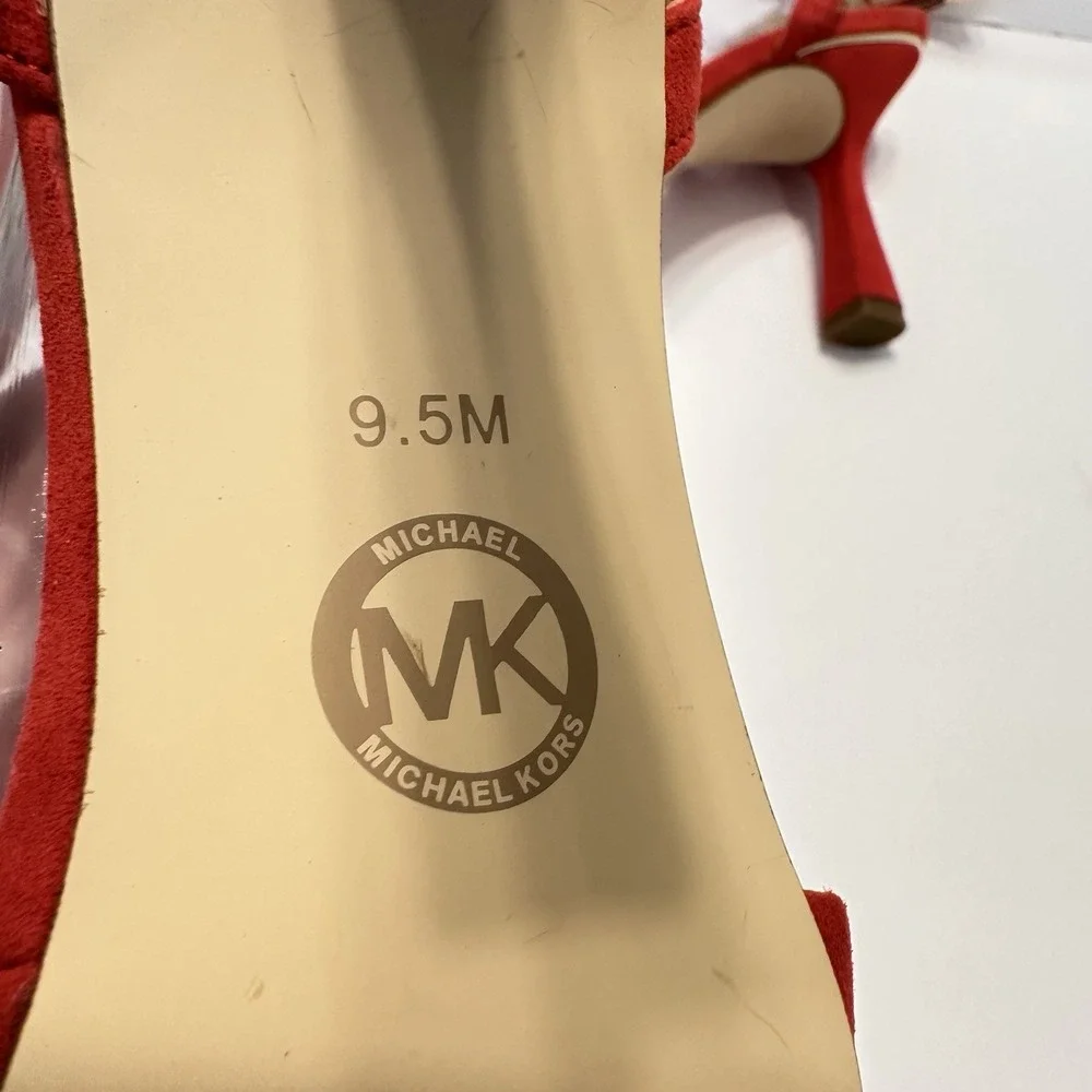 Michael Kors Cara Sandal Heels Suede Leather‎ Bright Red Women's Sz 9.5M Strappy